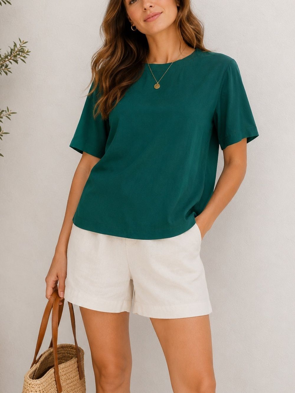 Casual Corner Emerald Green Silk Short Sleeve Blouse Top